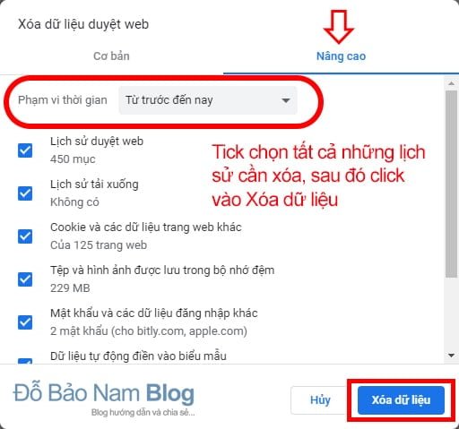 Cách xóa lịch sử web trên Google Chrome